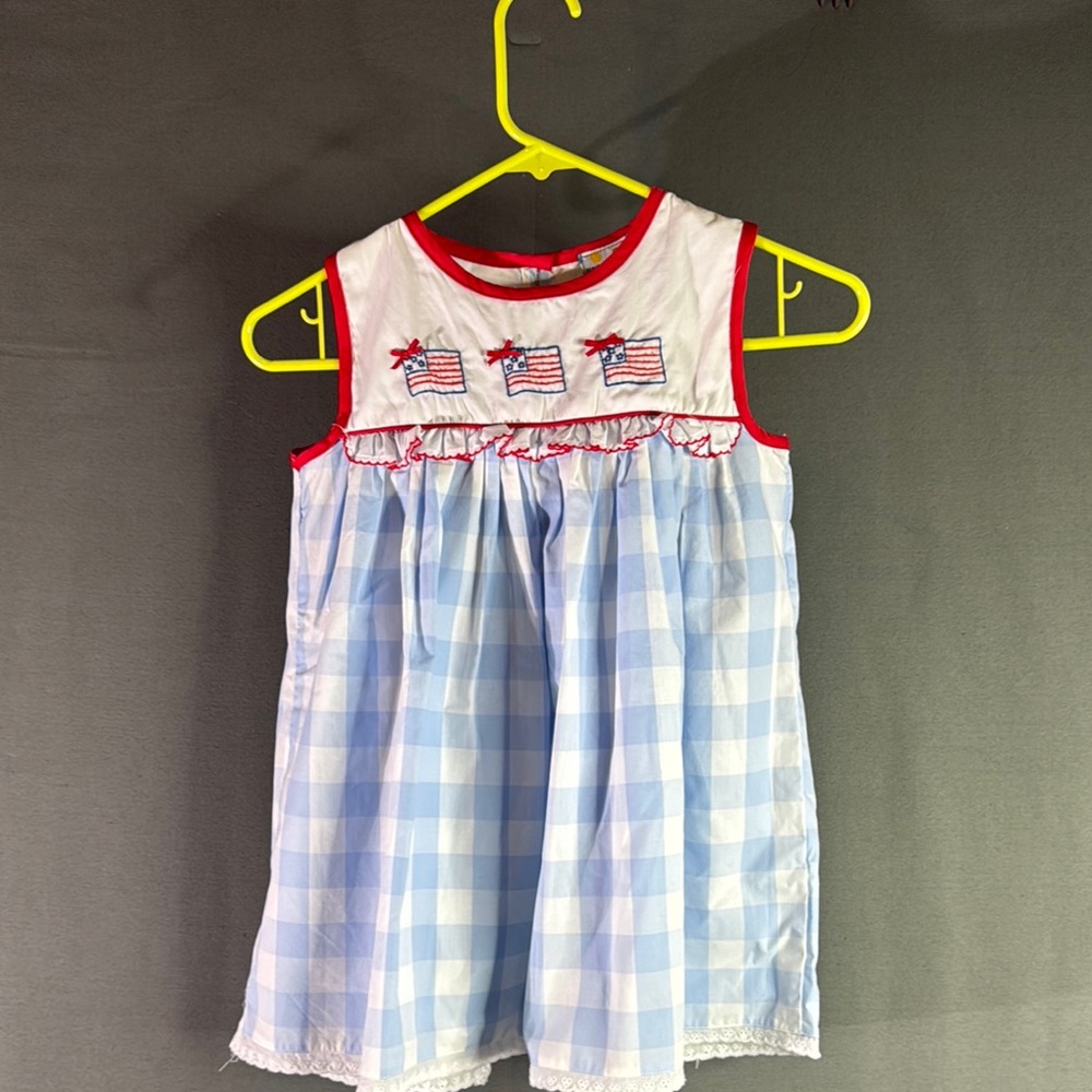 Sugar Blue and White Dress with Red Trim‎ with matching shorts size 10 T